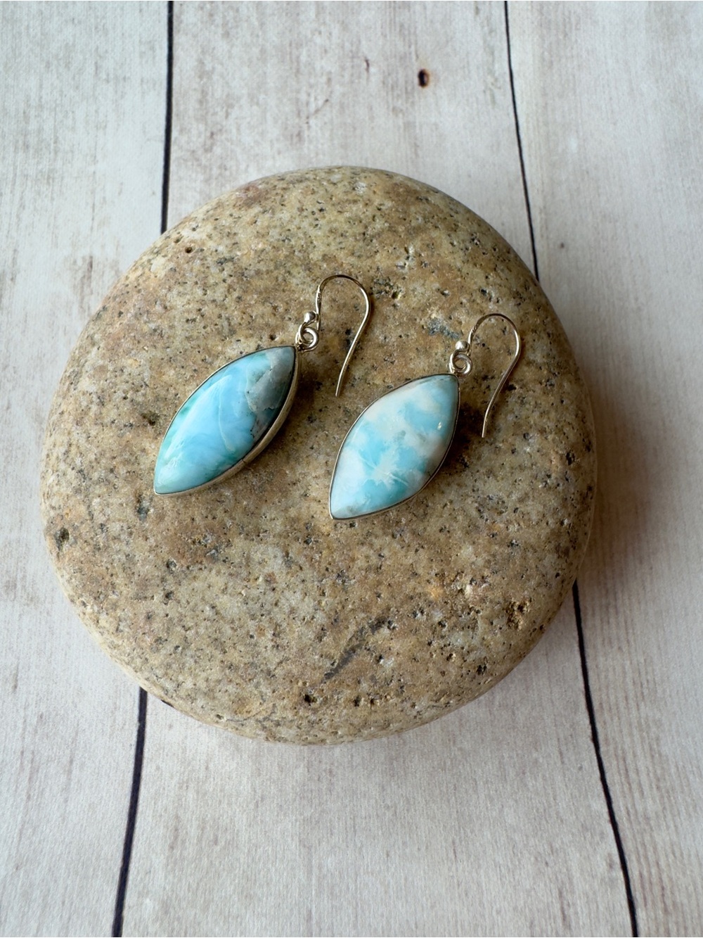 Larimar Marquise Drop Earrings with Sterling Hooks - Light Blue
